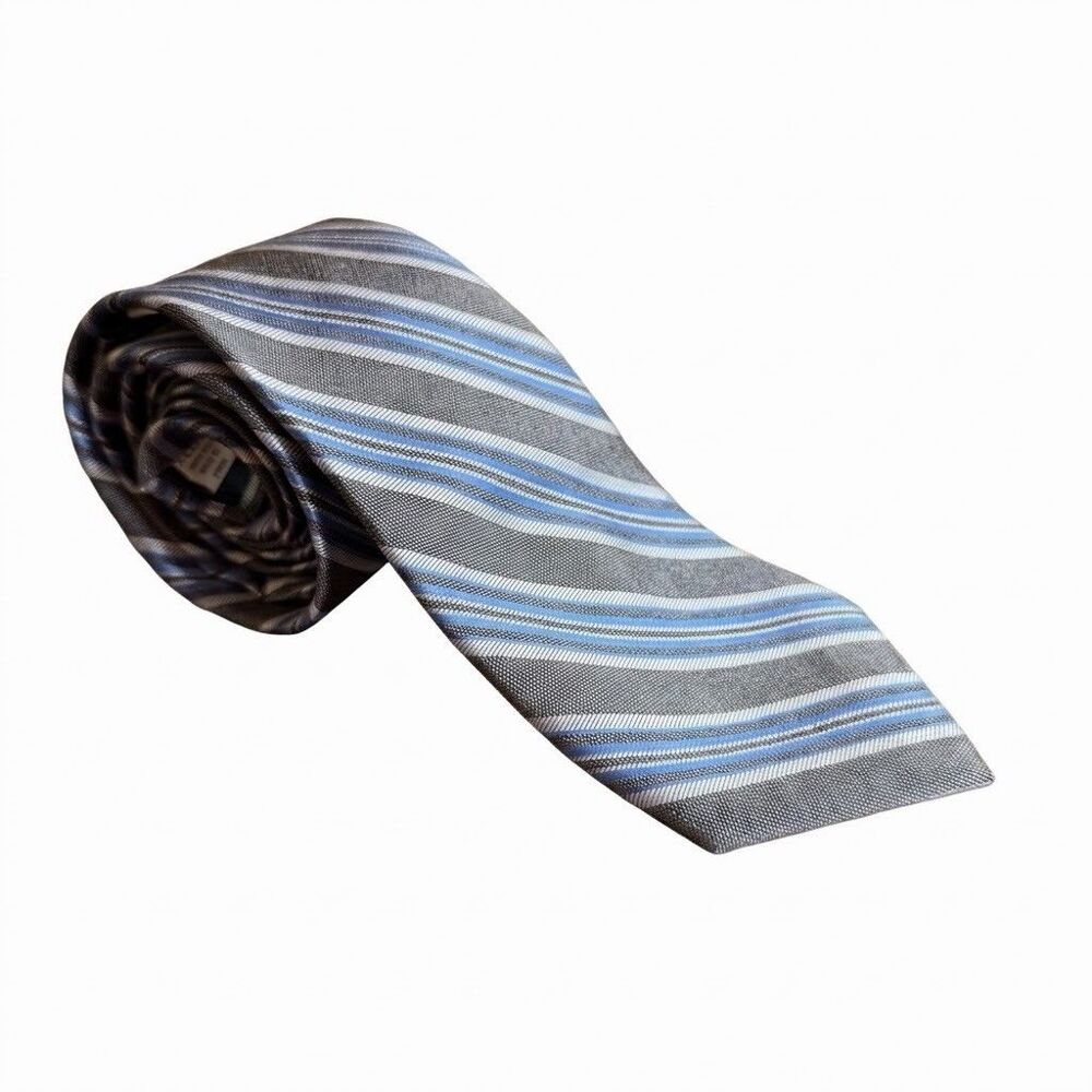 Joseph Abboud Mens XL Silk Repp Striped Tie Blue Grey Business Preppy